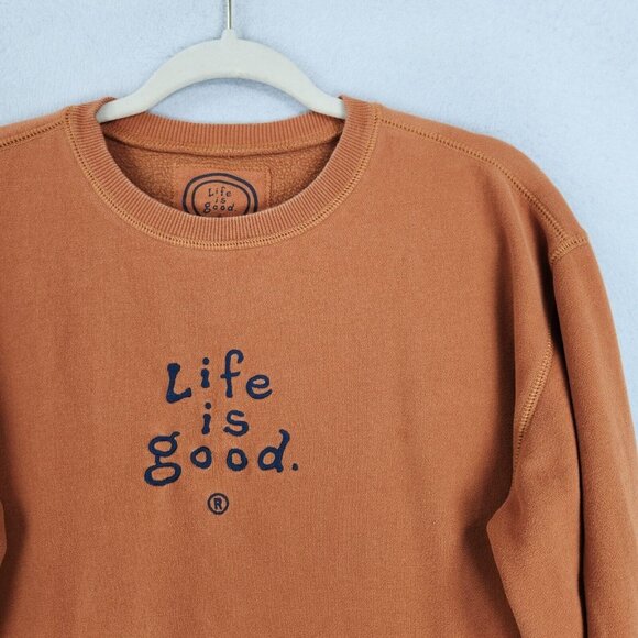 Life Is Good Sweater Mens Small Orange Crew Neck Pullover Sweatshirt Casual - Picture 2 of 11